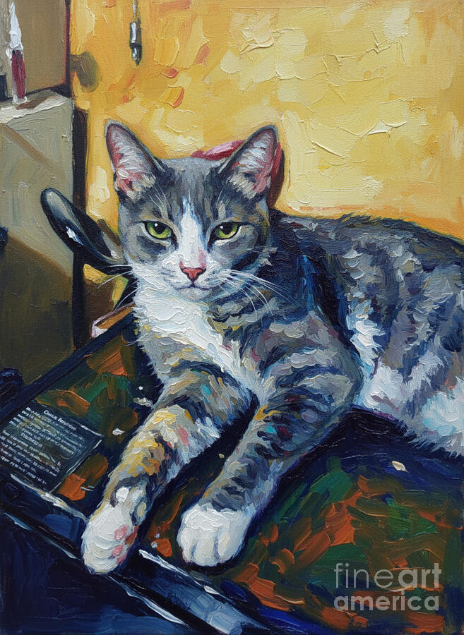 Relaxed Gray Cat Ai Art - Relaxed Gray Cat by Zshop -