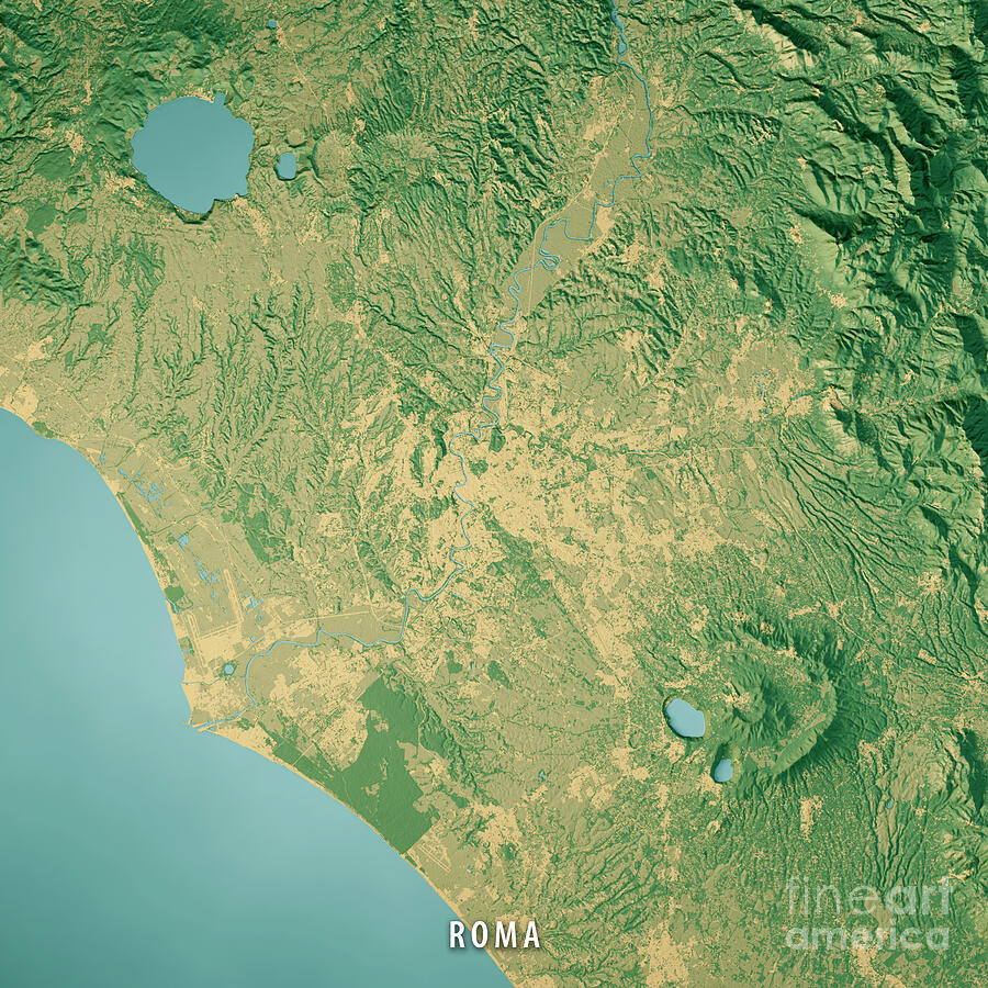 Rome Satellite Topographic Map 3D Render Color by Frank Ramspott