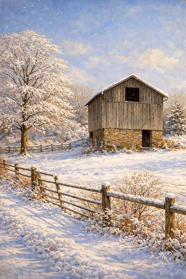 Rustic Barn in Winter Landscape Photograph by Kathy Jennings - Pixels