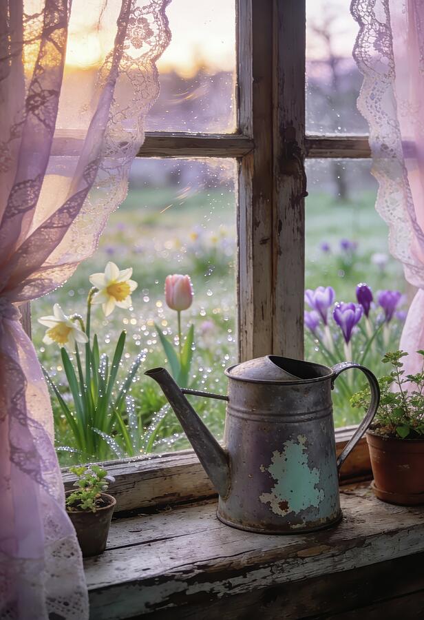 Rustic Window And Spring Garden by Matthias Hauser