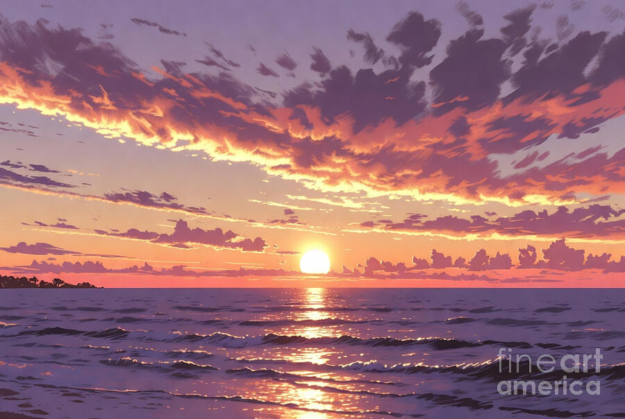 Serene Ocean Sunset Ai Art - Serene Ocean Sunset by Zshop -