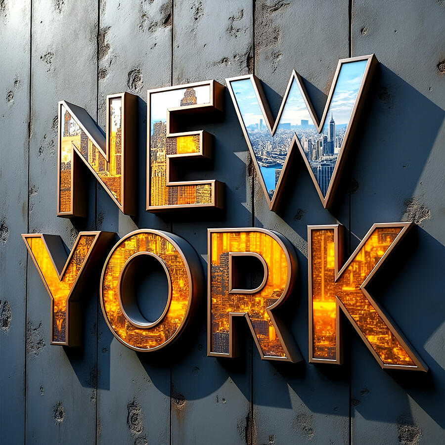 Skyline Reflections in Bold Letters Digital Art by Cano Ita - Pixels