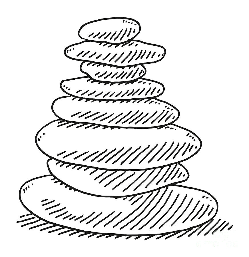 Stack Of Zen Stones Drawing Drawing by Frank Ramspott - Pixels