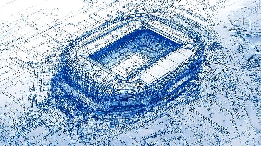 Stadium Blueprint Design Architectural Masterpiece Digital Art by Hugo ...