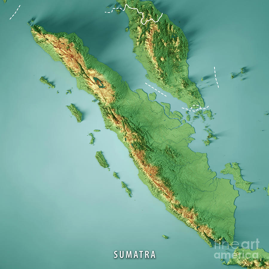 Sumatra 3D Render Topographic Map Color Border Digital Art by Frank ...