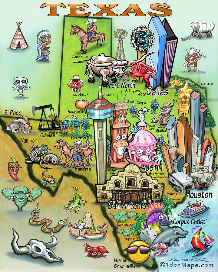 Texas Fun Map by Kevin Middleton