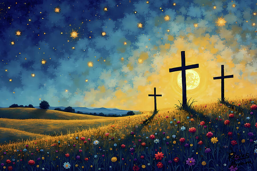 Three Crosses on Hill Mixed Media by Reeves Abram - Pastor Reeves Studio - Pixels