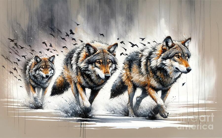 Three Wolves in Motion Digital Art by Chromatic Fusion Studio - Pixels
