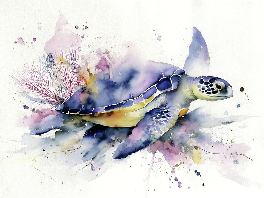 Vibrant Sea Turtle Splashing by Fabrizio Cassetta