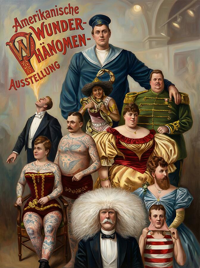 Vintage Sideshow Exhibits Painting by Vincent Art Studio - Pixels