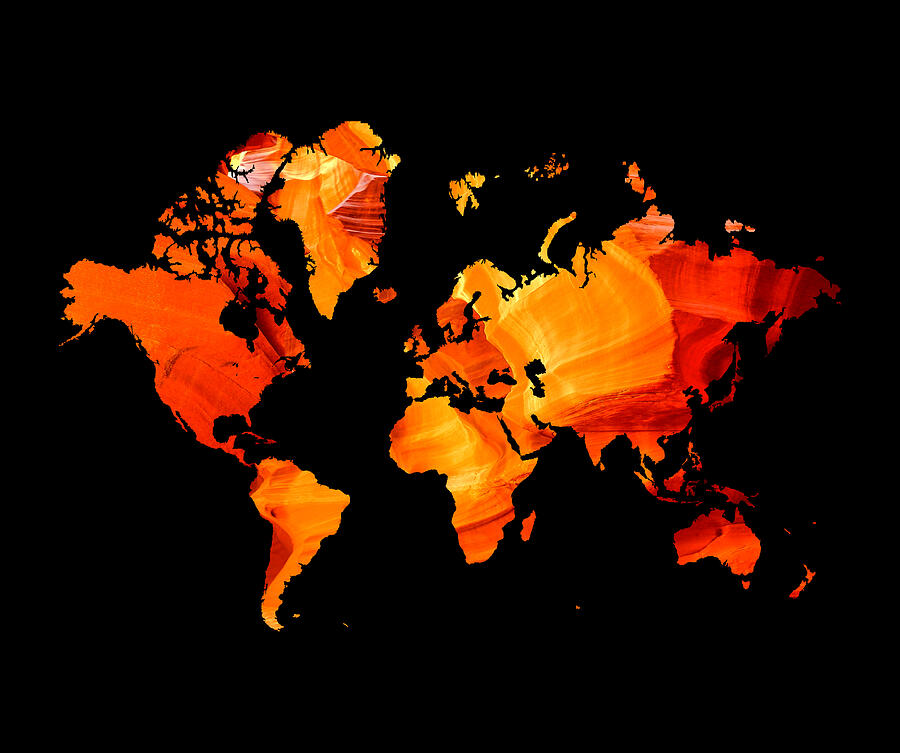 World map Fire Red Digital Art by Geo Voyager - Pixels