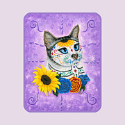 Day of the Dead Cat Sunflowers - Sugar Skull Cat